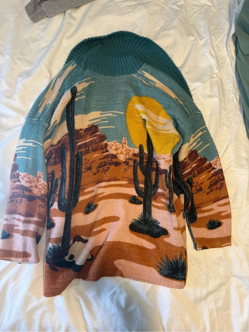 Wrangler Retro Desert Cactus Open Cardigan with Teal Shawl Collar - M